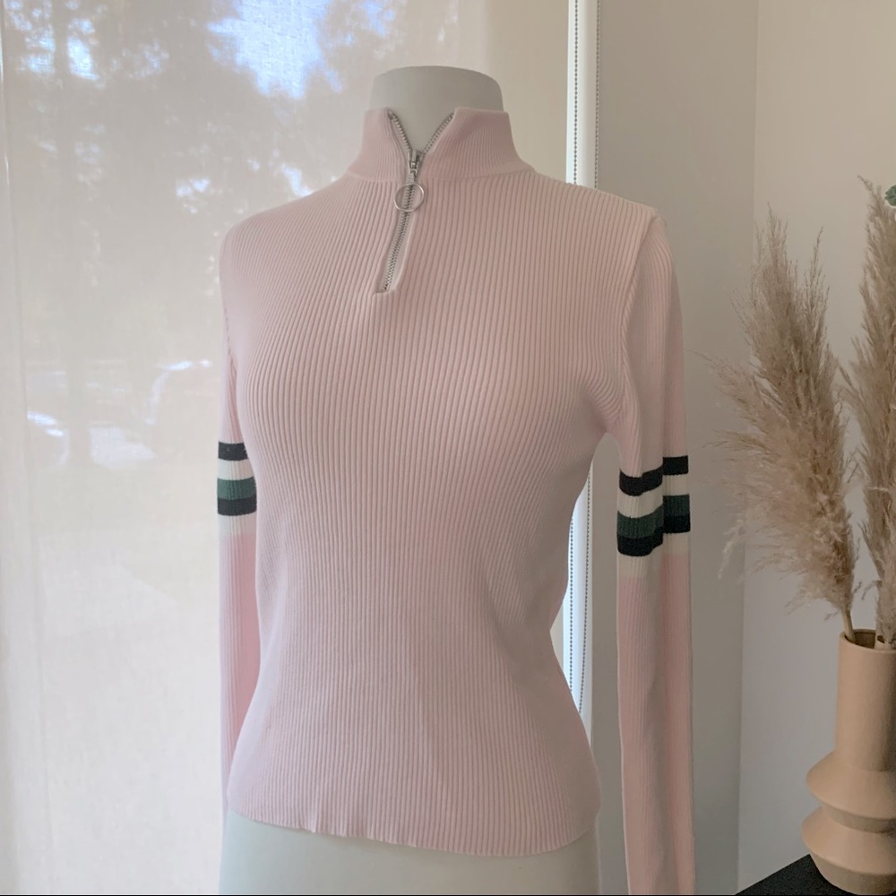 UO Quarter Zip Baby Pink Mock-neck Sweater